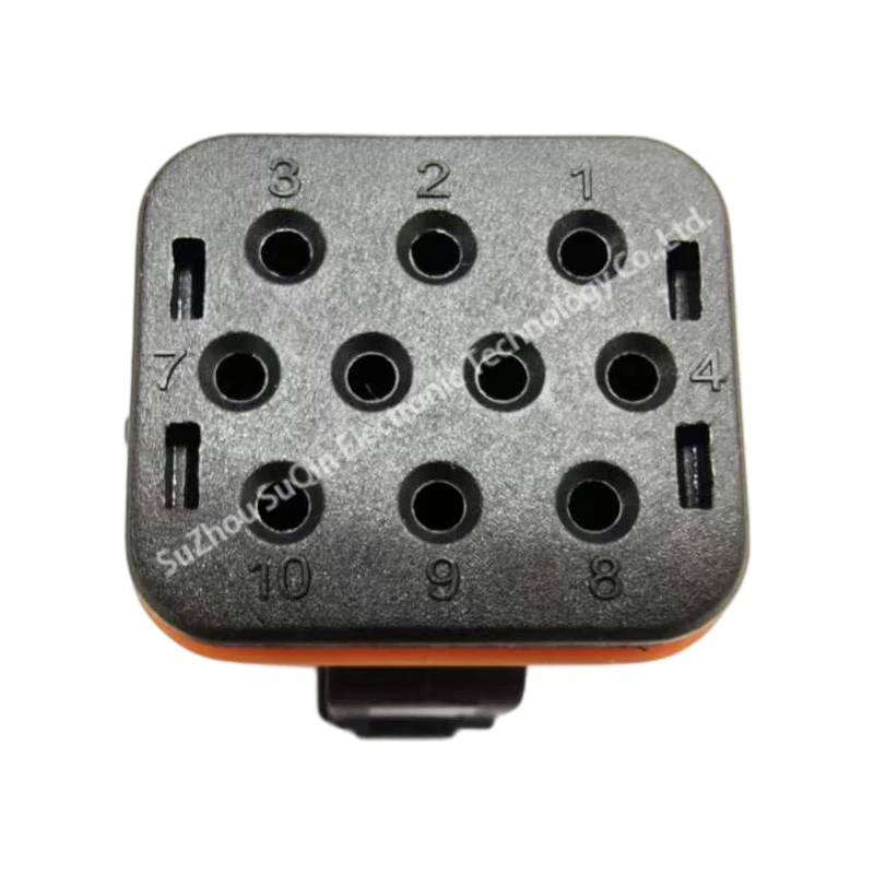Front mating interface plane of the 10-position TSL-FPD10SB female socket housing showing the terminal insertion pathways and white boundary lines.