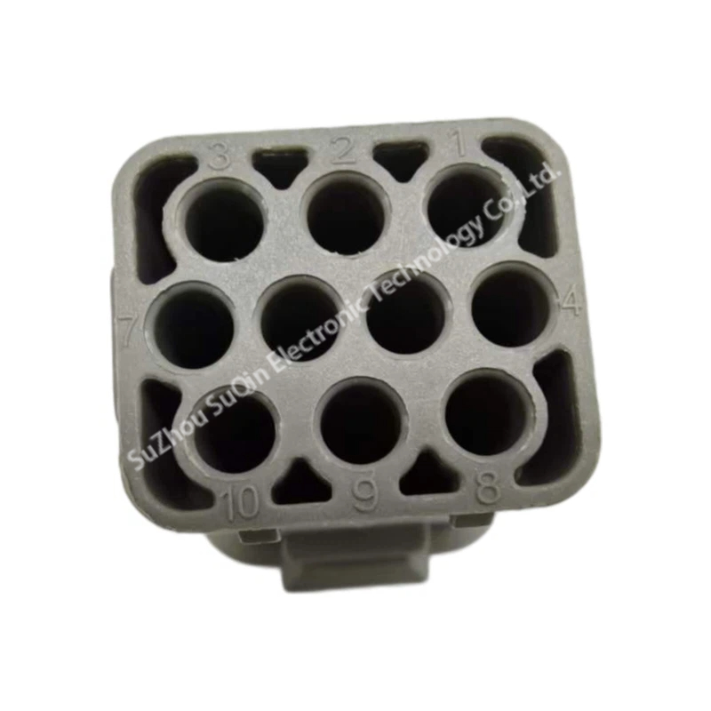 Front mating interface perspective of the 10-position TSL-FRD10PG female receptacle connector showing terminal entry ports.
