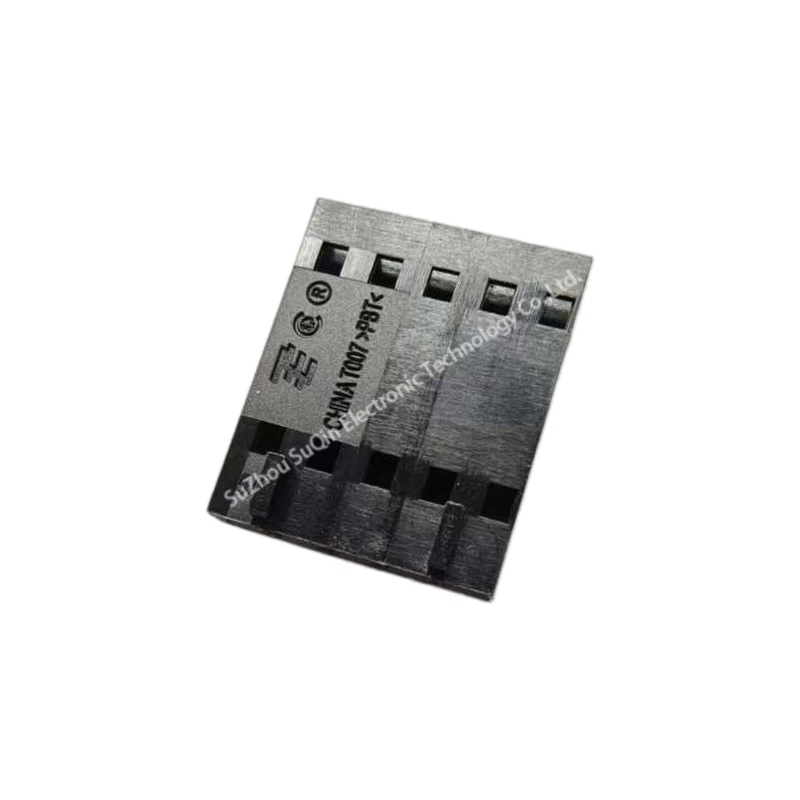 Side profile of TE 104257-4 housing showing the compact 2.54mm pitch design and thermoplastic structure.