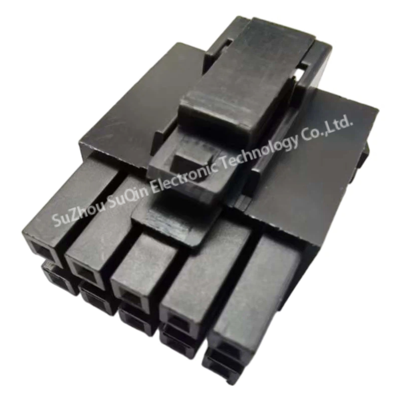 Group view of four 172258-3110 Molex 10-position receptacle housings displaying the black nylon construction and overall dual-row geometry.