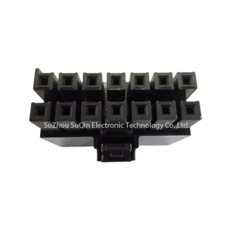 Rear wire entry view of the 172258-3114 Molex Ultra-Fit housing showing fourteen insertion ports for crimped female socket contacts.
