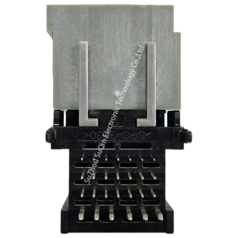 Rear view showing the right-angle through-hole termination of the 23-pin header.