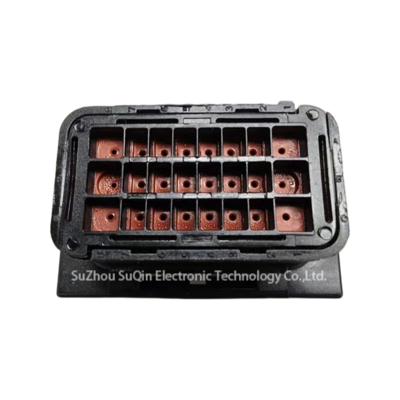 Rear wire entry face of the Aptiv 211PC249S0023 connector showcasing the integrated multi-hole red silicone mat moisture seal numbered 1 to 24.