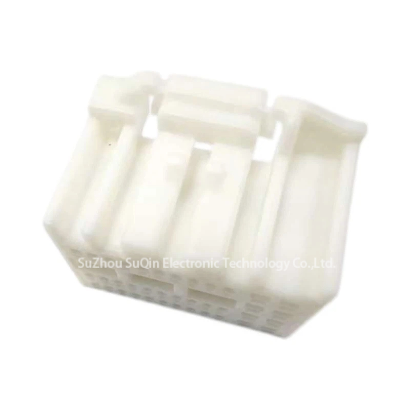 Isometric top view of 2188698-1 unsealed automotive female housing highlighting the molded plastic reinforcement guides and integrated top retention mechanism.