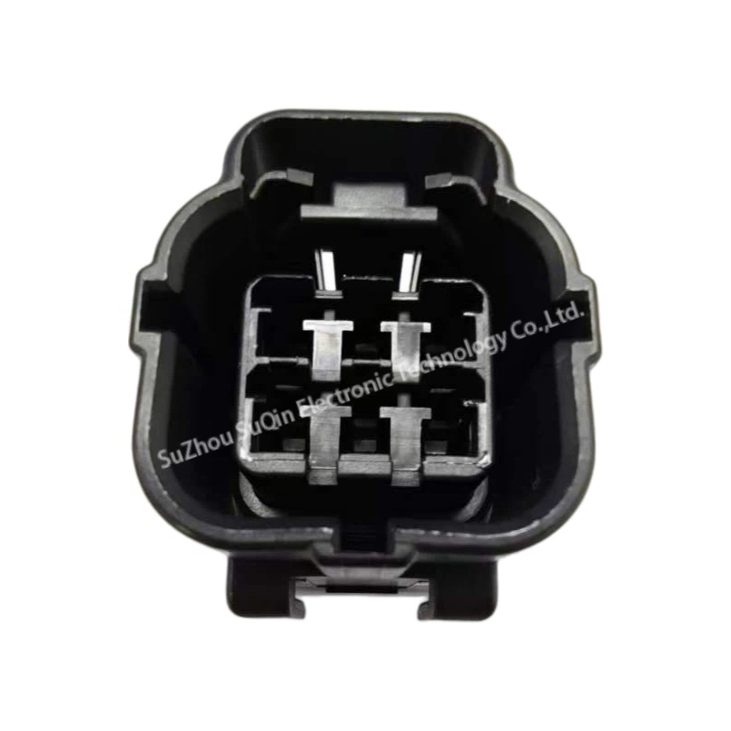 Straight-on close-up view into the front internal mating cavity face of the 2822346-1 black connector plug.