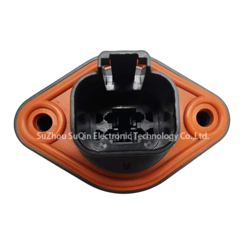 Front-facing view inside the black mating shroud of the 4-position AT04-4P-PM12 receptacle showcasing inner locking keyways and pin paths.