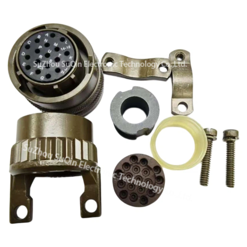 lose-up view of the olive drab aluminum strain relief backshell clamp kit with two securing screws for PT06E-14-18S circular connector.