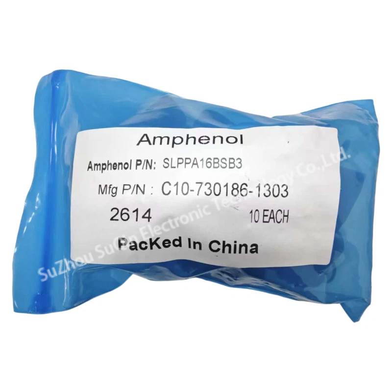 Original Amphenol factory packaging label for SLPPA16BSB3 with manufacturing PN C10-730186-1303.