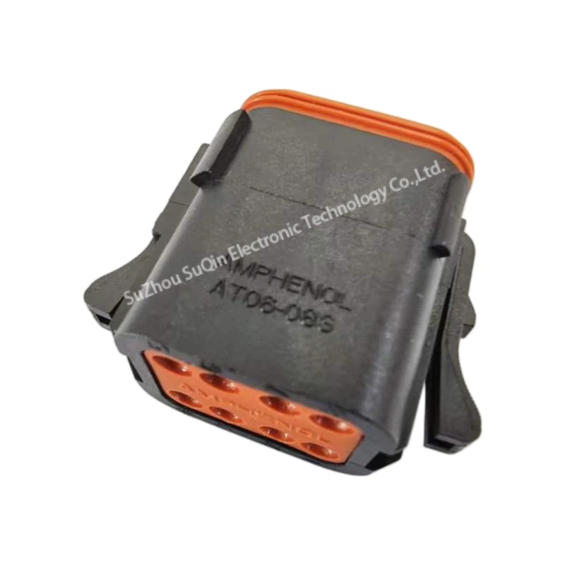 Perspective view of AT06-08SA-BLK plug housing displaying the A-Key mating interface and external locking latch.