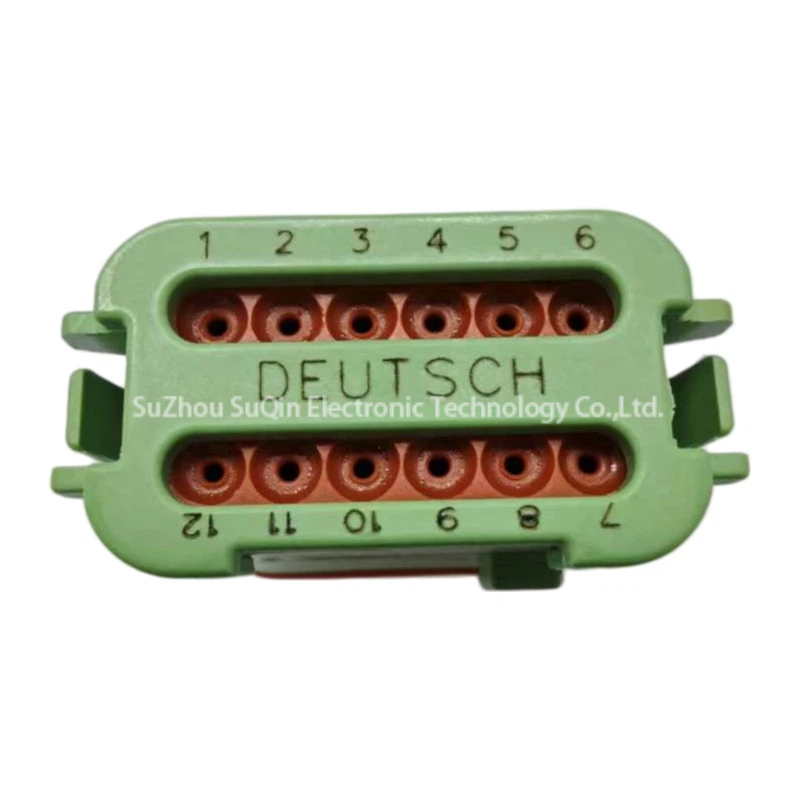 Top profile of the DEUTSCH 12-way green socket, showing the EP06 modification and rugged shell.