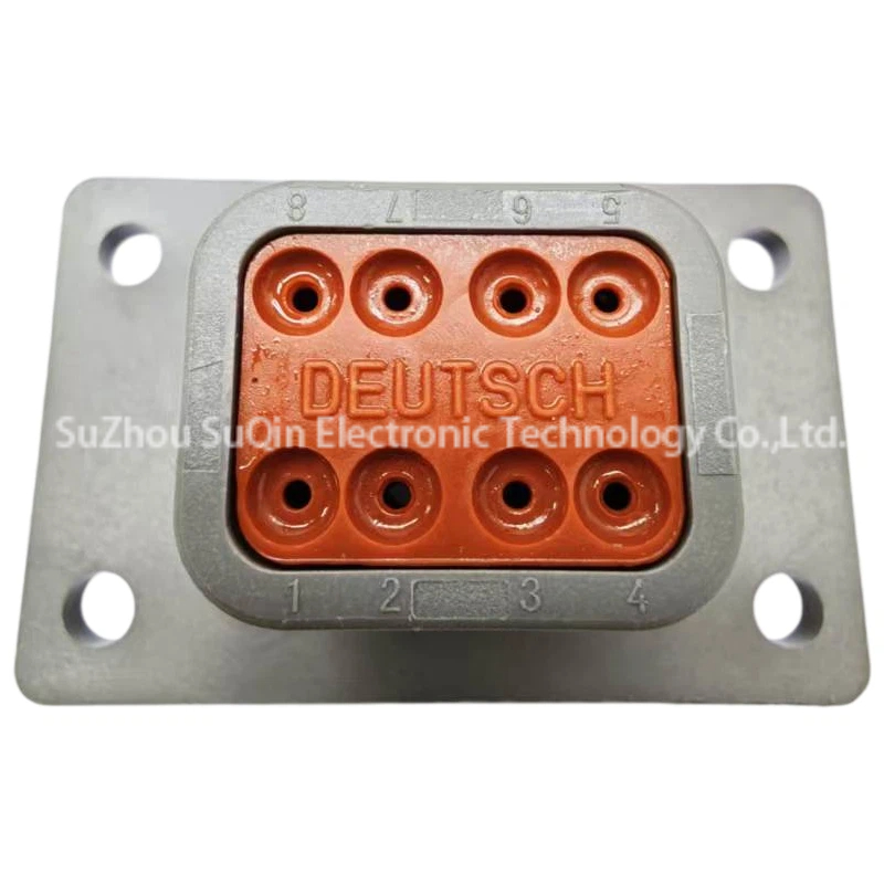 Top perspective view of the DEUTSCH 8-circuit gray DT series receptacle for heavy-duty wiring.