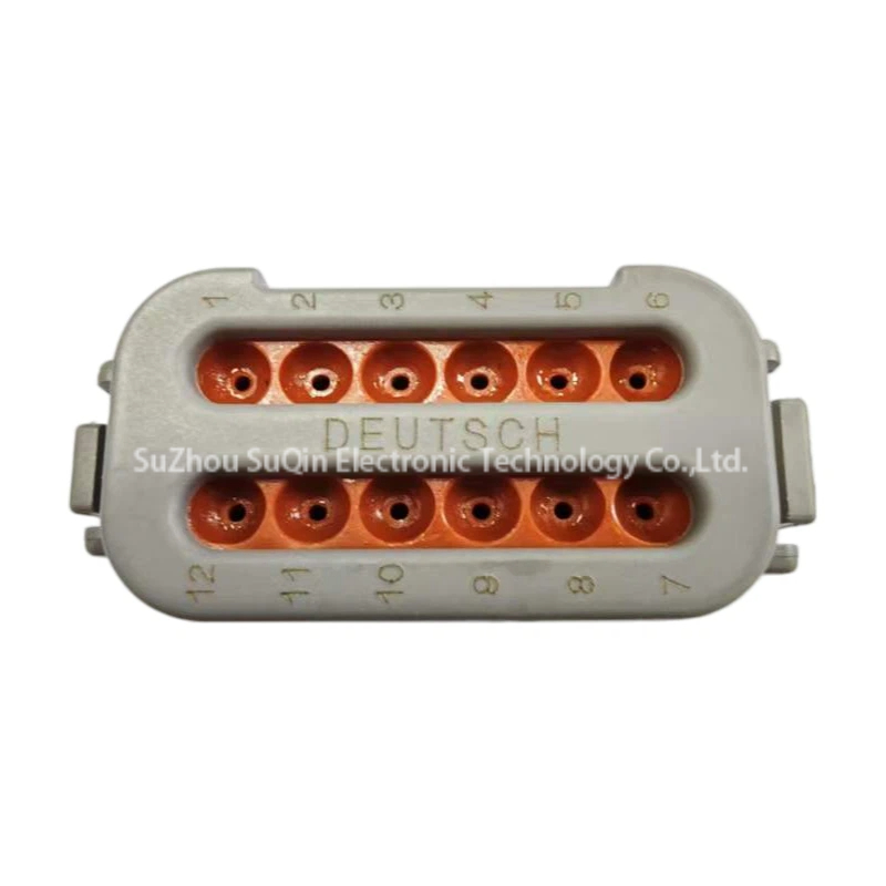 Bottom view of the DEUTSCH DTM series DTM06-12SA-E003 gray connector housing.