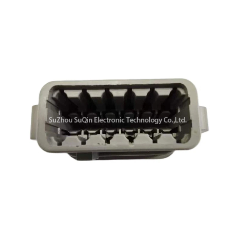 Side profile of the DTM06-12SA-E003 connector highlighting the locking latch and cap.
