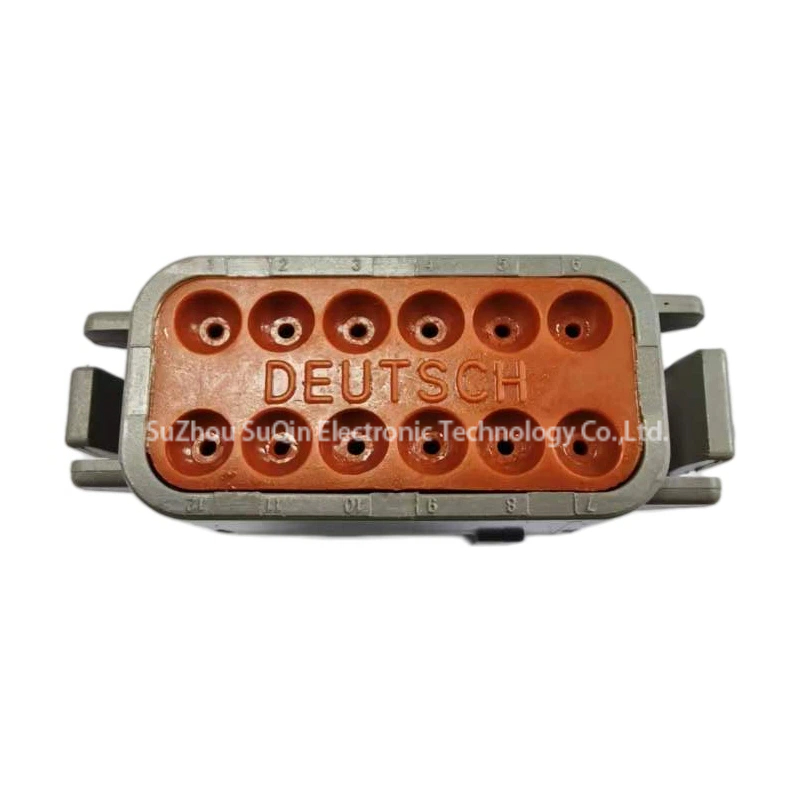 Top isometric view of the DEUTSCH DTM series 12-pin gray housing DTM06-12SA.