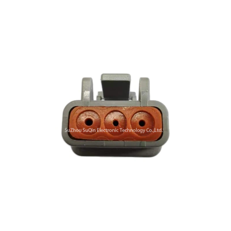 Detailed dimension drawing of the 3-pin DEUTSCH DTM series miniature housing.