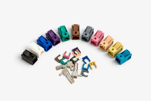 Comprehensive FAKRA connector coding matrix showcasing mechanical keying configurations and color codes from Code A to Code Z.