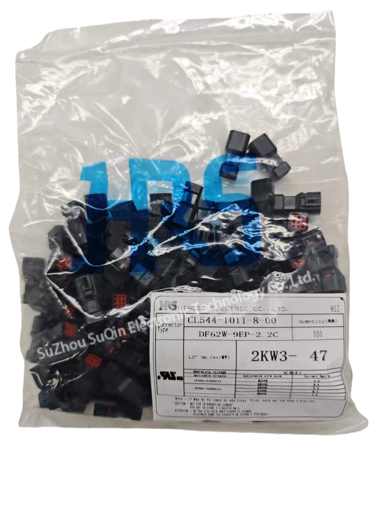 Emballage d'origine de l'usine Hirose pour le DF62W-9EP-2.2C avec étiquetage officiel.