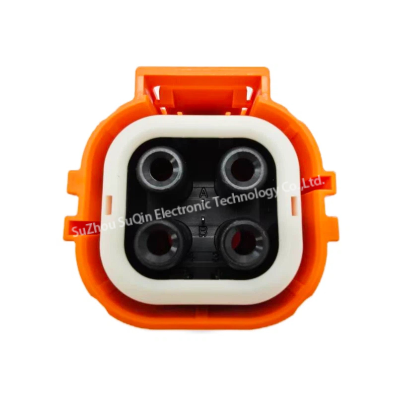 Top perspective of the HVSL364 4-pole plug housing for EV power distribution.