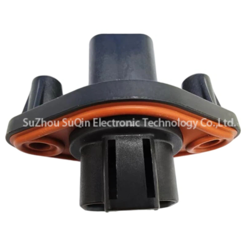 Under-flange angle shot of the AT04-4P-PM12 panel mount receptacle focusing on the pre-installed orange perimeter sealing gasket track.