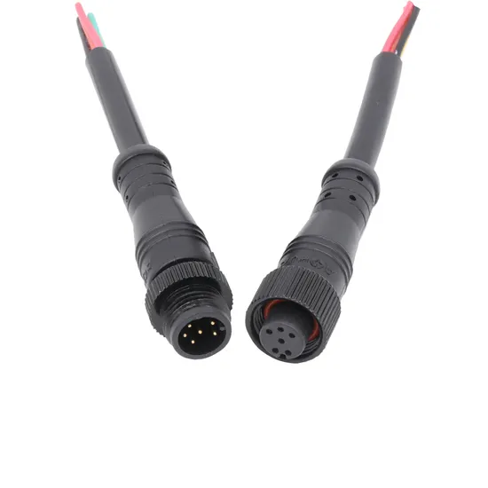 Close up view of an assembled male and female pair of IP67 waterproof circular connectors showing the rugged threaded metal coupling nut design.