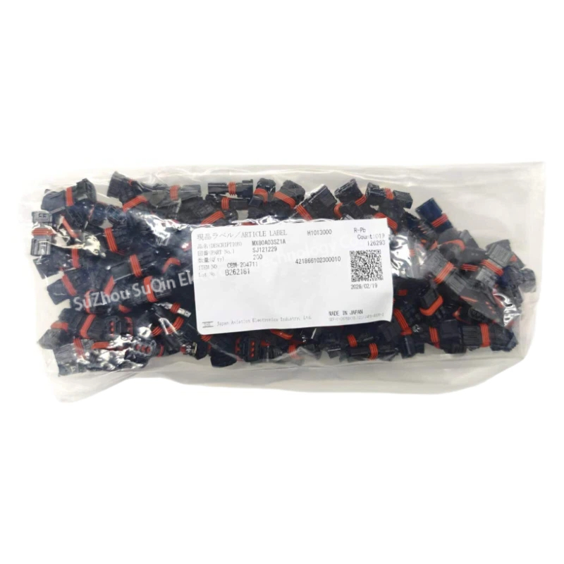 Standard factory bag packaging for JAE Electronics MX80A04SZ1A connectors.