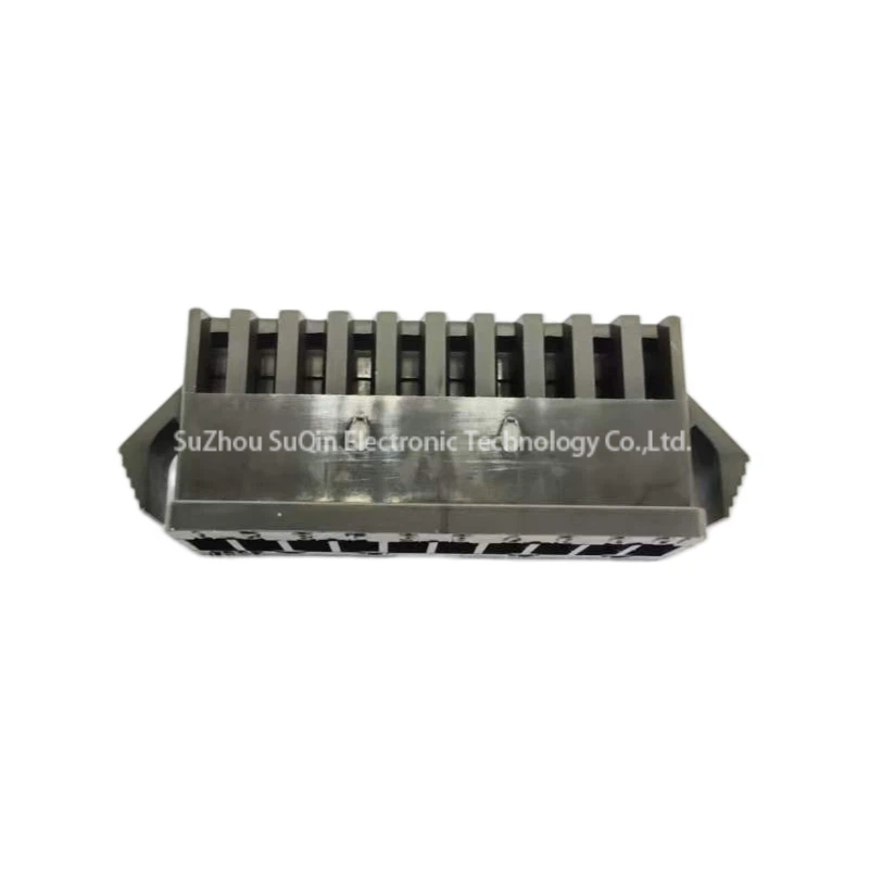 Side wall view focusing on the linear profile of the 10-position SM series connector housing, displaying dual circular factory molding indentation points.