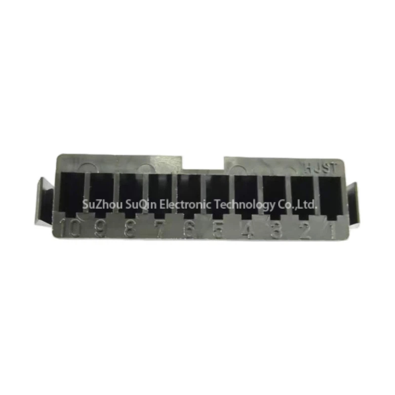 Direct front face view highlighting the molded numerical circuit identifiers 1 through 10 and the "HJST" manufacturer brand mark on the black plug shell casing.