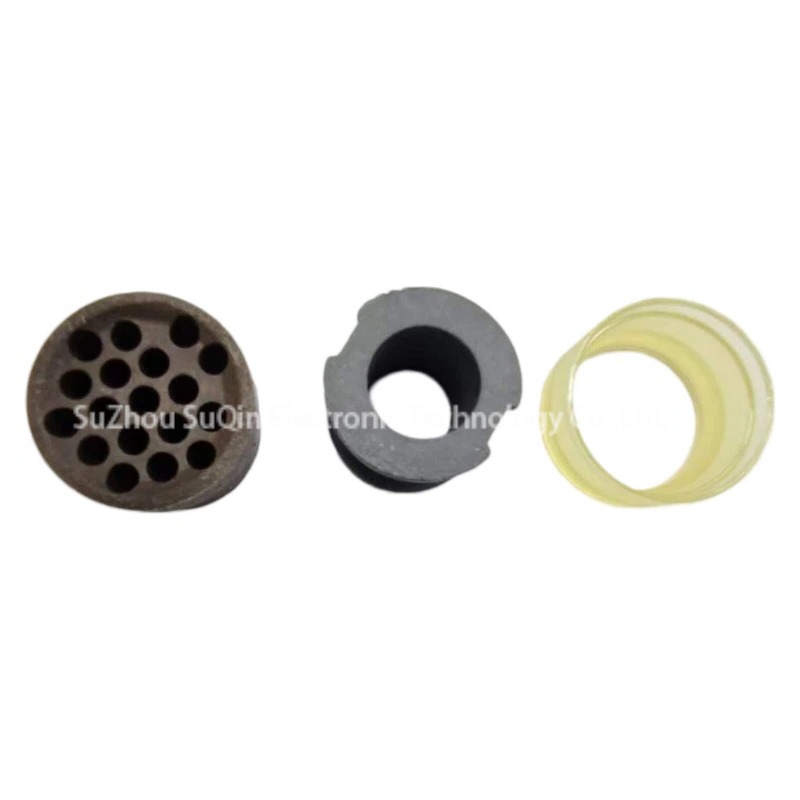 Front mating face of the 18-position 14-18 neoprene insert displaying the female socket contacts with white identification lettering.