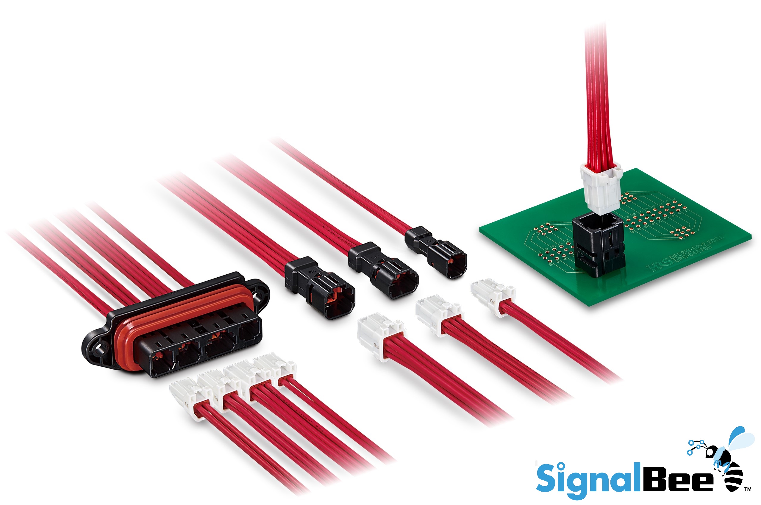 Miniature waterproof wire-to-wire connectors assembled on a compact high-density industrial wire harness. [