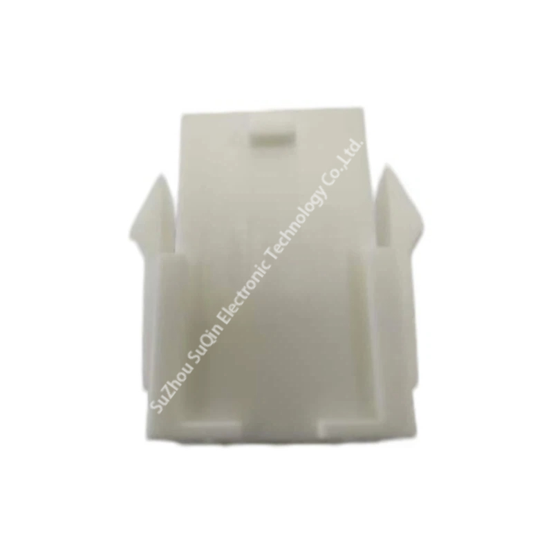 Side profile view of the Molex 0039012066 ivory nylon connector shell showcasing the mounting clips and overall depth.
