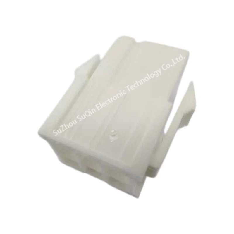 Close-up isometric view of a single 0039012066 6-circuit panel mount plug housing focusing on the side snap-in mounting ear and locking ramp