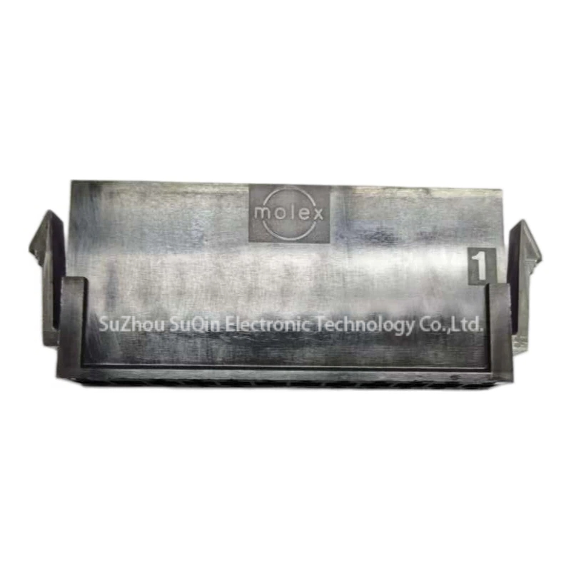 Rear horizontal profile of Molex 0436401200 connector plug housing showing the authentic molded Molex branding stamp.
