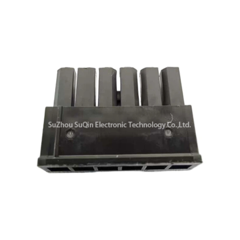 Direct front view of the mating face of the Molex 0436450600 showing 6 polarized receptacle terminal cavities in a single-row layout.