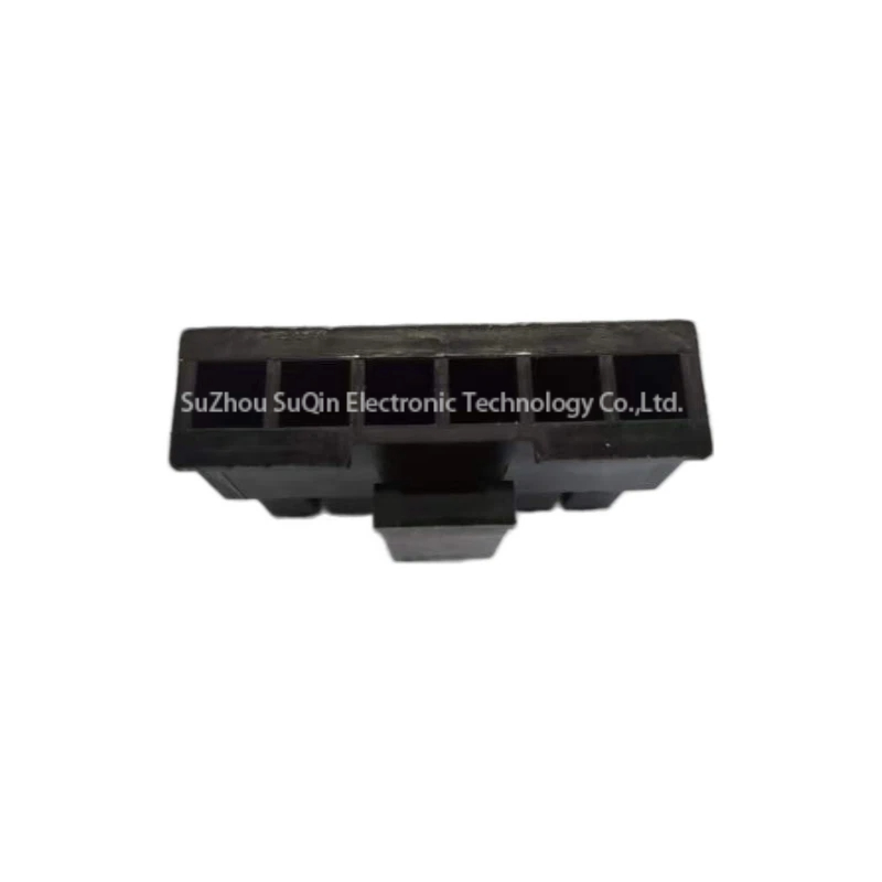Four black Molex 0436450600 Micro-Fit 3.0 housings positioned in a group to demonstrate different design perspectives including mating face, latch, and rear profile.