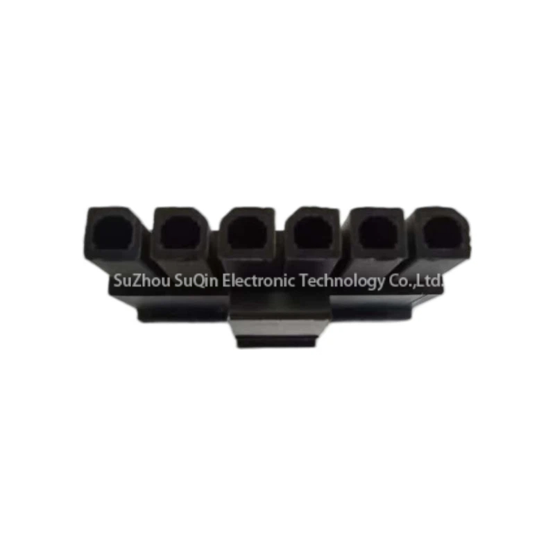 Rear view of the 0436450600 6-position housing detailing the rectangular wire insertion ports for crimp terminal installation.