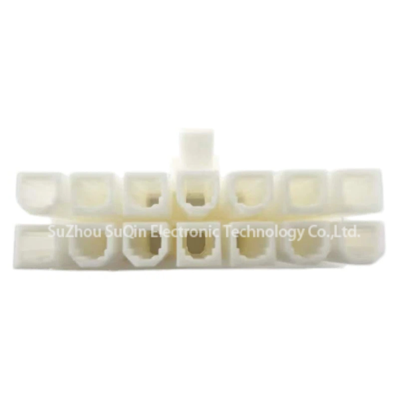 Direct front view of the mating face of the Molex 39-01-2145 connector housing showing the 14-position female socket terminal entry channels arranged in a 2x7 matrix.