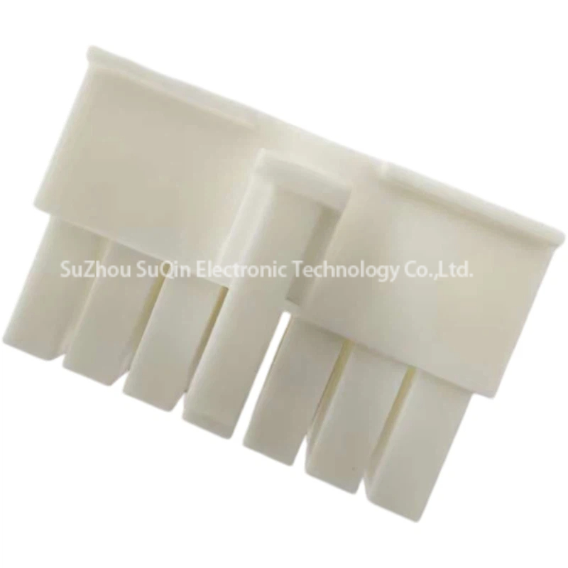 Close-up side profile view of a single Molex 39-01-2145 receptacle housing highlighting the integrated external mechanical locking latch and natural nylon structure.