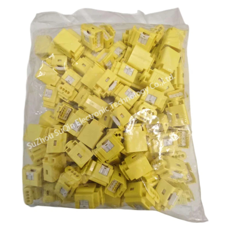 Top perspective of the yellow SABRB-04-1A-Y automotive SRS connector.