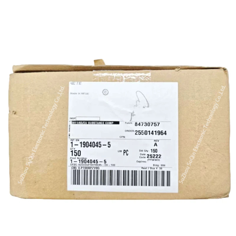 Original TE Connectivity Großverpackung für 1-1904045-5 Relaisstecker mit offizieller Produktkennzeichnung.