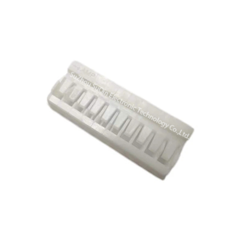 Close-up isometric view of a single 1-353908-0 white housing focusing on the crimp contact entry ports and the molded AMP brand logo text.