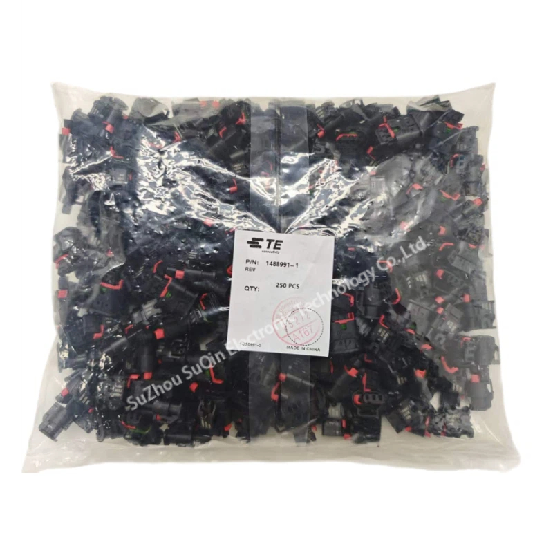 Original TE industrial packaging for 1488991-1 with official part number and batch label.