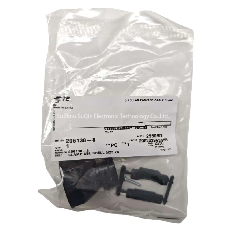 Original TE Connectivity Fabriktasche für 206138-8 mit Etiketten, die die Größe 23 runde Paketklemme bestätigen.