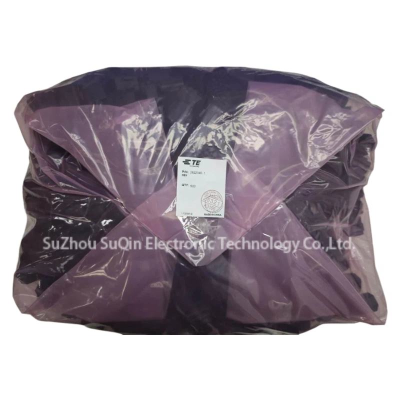 Original TE Connectivity factory bulk plastic packaging bag containing 2822346-1 connector housings with clear specification label.