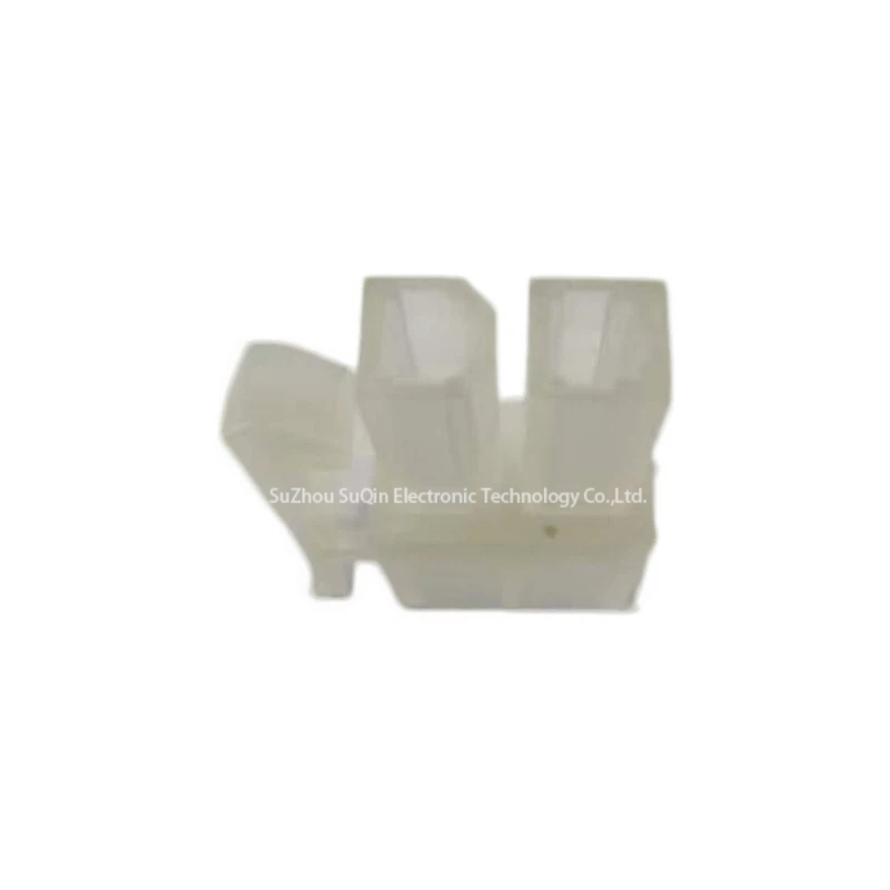 Close-up isometric view of a single 794954-2 2-circuit receptacle connector shell highlighting the side profile of the lock arm and terminal cavity orientation.