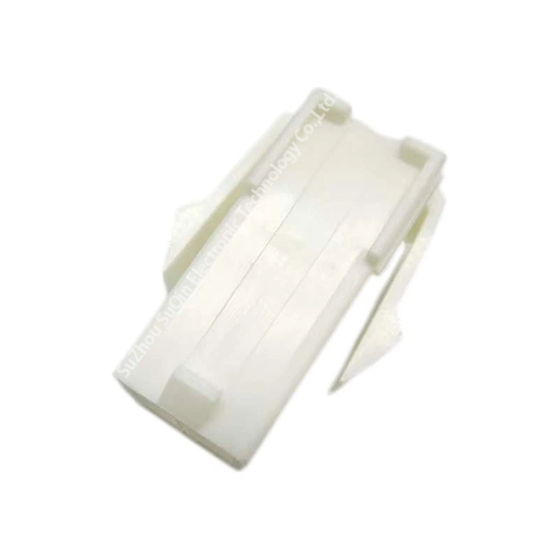Four-piece multi-angle display of Mini-Universal MATE-N-LOK natural housings showing mating face, panel mounting ears, and smooth outer profiles.