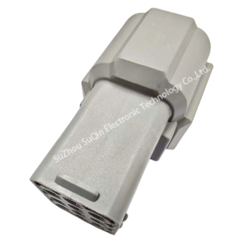 Side isometric view of the TSL-FRD10PG gray automotive connector housing showcasing its 49mm length body specification.