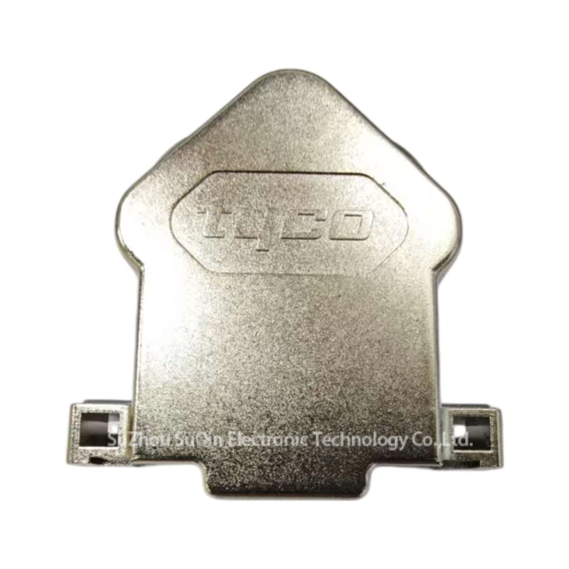 External view of the 1534807-1 shielded D-sub backshell with the embossed Tyco logo for shell size 2 applications.