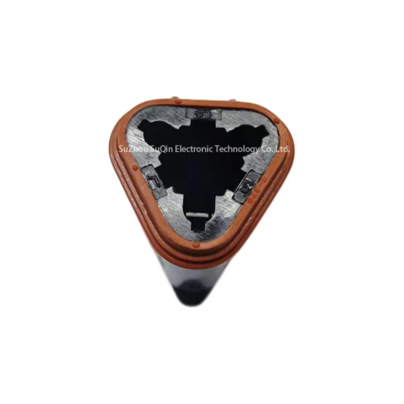 Top perspective of the DEUTSCH 3-way black connector plug from xluig inventory.
