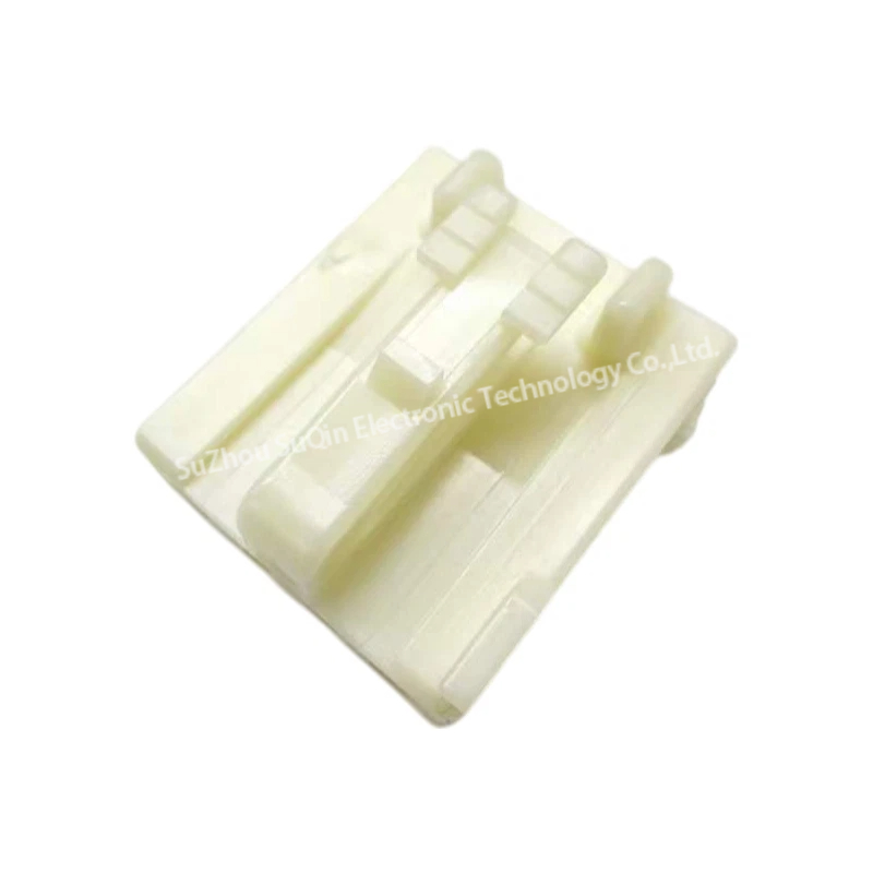 Close-up isometric view of a single natural PBT female counterpart housing, detailing the integrated mechanical locking latch and external alignment ribs.