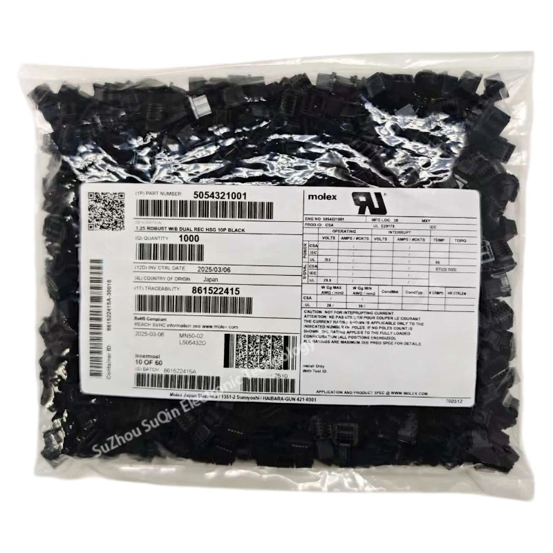 Originalbeutelverpackung für xluig Molex 5054321001 mit industrieller Chargenkennung.
